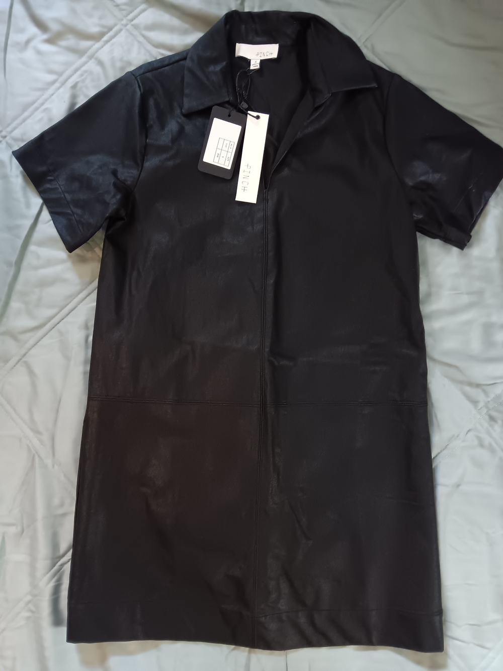 Pinch Black Faux Leather Short Sleeve Mini Dress